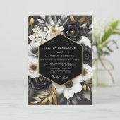 Black Opulent Floral Wedding 招待状 (スタンド正面)