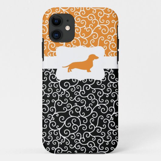 Black&Orangeはw/Dachshund渦巻きます Case-Mate iPhoneケース (裏面)