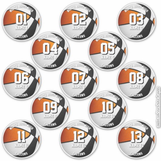 black orange basketball team stickers 13 athletes シール (正面)