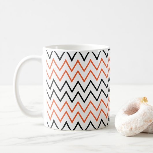 Black Orange Chevron Zigzag コーヒーマグカップ (ドーナツ)