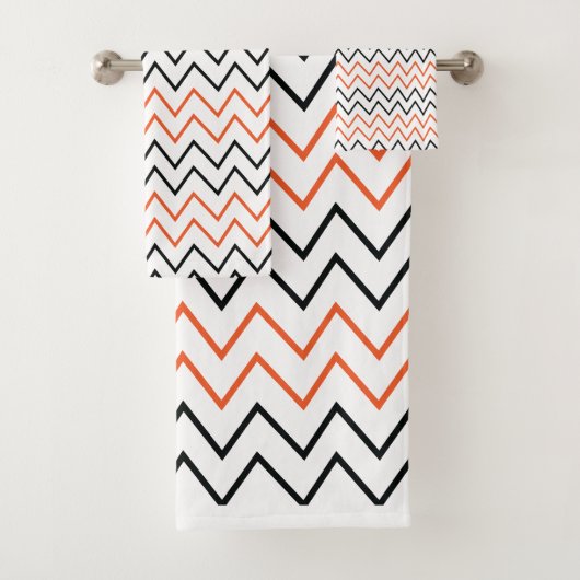 Black Orange Chevron Zigzag バスタオルセット (インサイチュ)