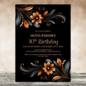 Black Orange Floral 30th Birthday Party 招待状