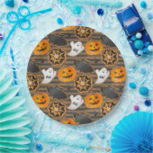 BLACK ORANGE HALLOWEEN PUMPKINS GHOSTS BATS ペーパープレート (パーティー)