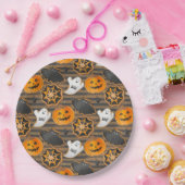 BLACK ORANGE HALLOWEEN PUMPKINS GHOSTS BATS ペーパープレート (パーティー)