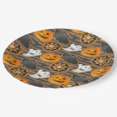 BLACK ORANGE HALLOWEEN PUMPKINS GHOSTS BATS ペーパープレート (アングル)