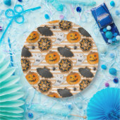 BLACK ORANGE HALLOWEEN PUMPKINS GHOSTS BATS ペーパープレート (パーティー)