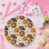 BLACK ORANGE HALLOWEEN PUMPKINS GHOSTS BATS ペーパープレート (パーティー)