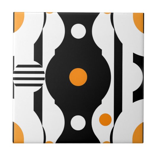 Black Orange Retro Mod Geometric タイル (正面)