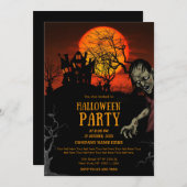 Black & Orange Simple Halloween Office Party 招待状 (正面/裏面)