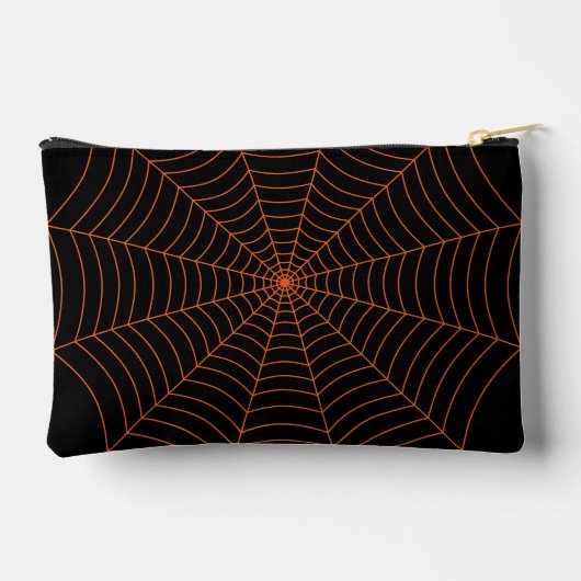 Black orange spider web Halloween pattern アクセサリーポーチ (裏面)