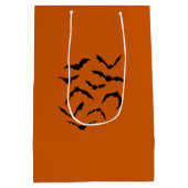 Black Orange Spooky Bats Spider Happy Halloween ミディアムペーパーバッグ (裏面)