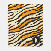 Black Orange Tiger Stripes Pattern Monogram フリースブランケット (正面)