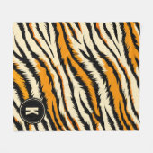 Black Orange Tiger Stripes Pattern Monogram フリースブランケット (正面(横))