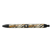 Black Orange Tiger Stripes Pattern Monogram 黒ボールペン (正面)