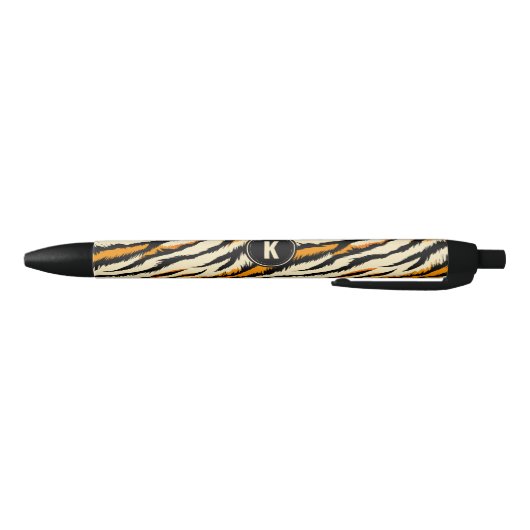 Black Orange Tiger Stripes Pattern Monogram 黒ボールペン (ボトム)