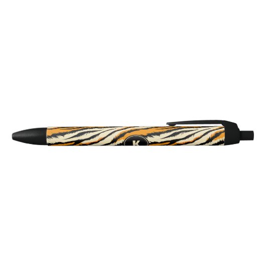 Black Orange Tiger Stripes Pattern Monogram 黒ボールペン (トップ)