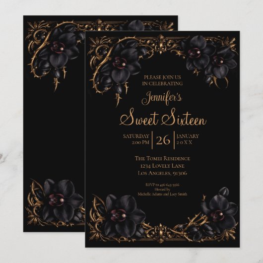 Black Orchids Gothic Sweet 16 招待状 (正面/裏面)