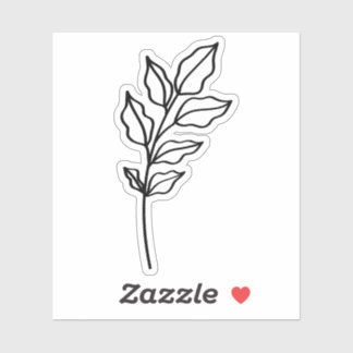 black outline Leaf Glossy White Vinyl シール