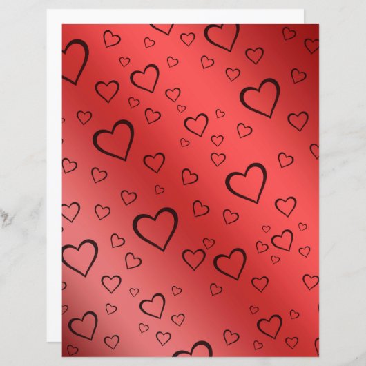 Black Outlines Hearts on Red Ombre Scrapbook Paper (正面/裏面)