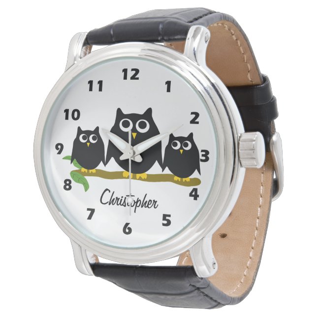 Black Owl Design Personalised 腕時計 (アングル)