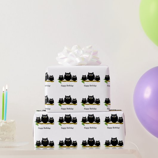 Black Owls Design Birthday Gift ラッピングペーパー (パーティーギフト)