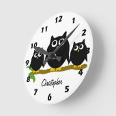 Black Owls Design Personalised ラウンド壁時計 (傾斜)