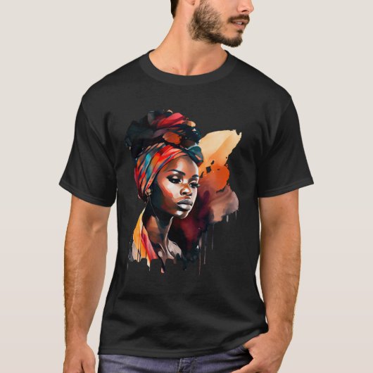 Black Painting Beautiful African Queen Dripping Me Tシャツ (正面)