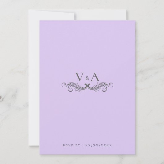 Black Pale Purple Flourish Any Time Wedding 招待状 (裏面)