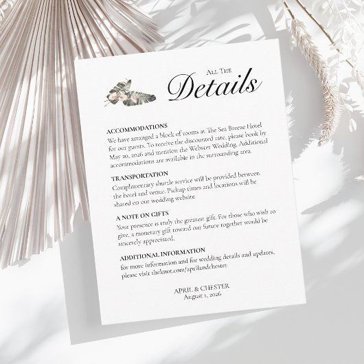 Black Palm Wedding Details Card  エンクロージャーカード