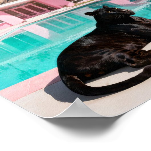 Black Panther by the Pool – Mid Century Modern  ポスター (角)