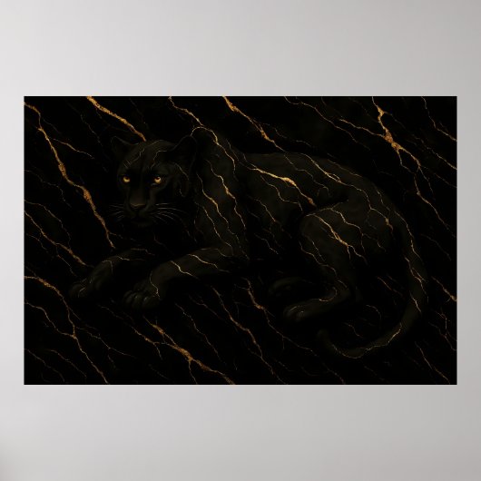 Black Panther Gold Marble Art ポスター (正面)