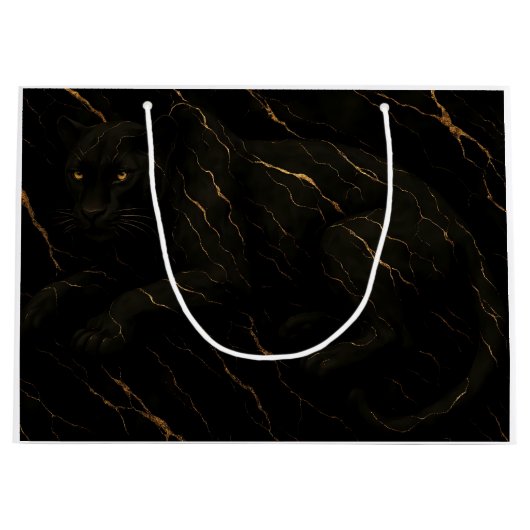 Black Panther Gold Marble Art ラージペーパーバッグ (正面)