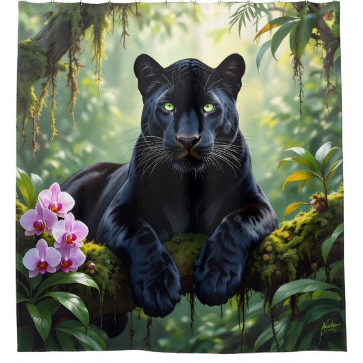 Black Panther in the Jungle シャワーカーテン (正面)