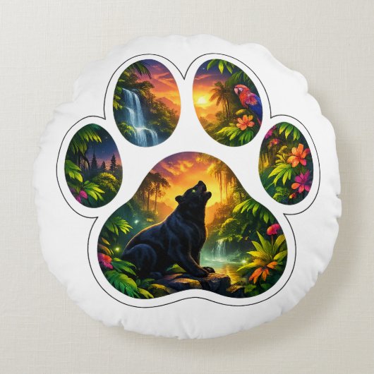 Black Panther Jungle Paw Design ラウンドクッション (正面)