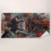 Black Panther Street Art Portrait ビーチタオル (正面)