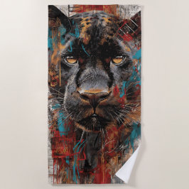 Black Panther Street Art Portrait ビーチタオル