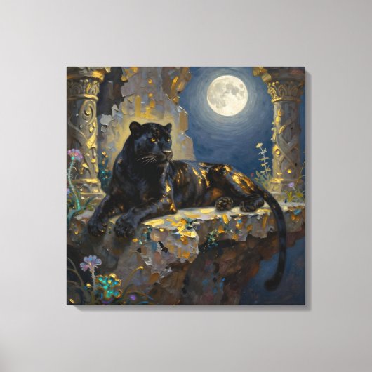 Black Panther under the Full Moon キャンバスプリント (正面)