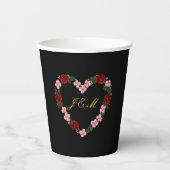 Black paper cup with a pink and red heart 紙コップ (正面)