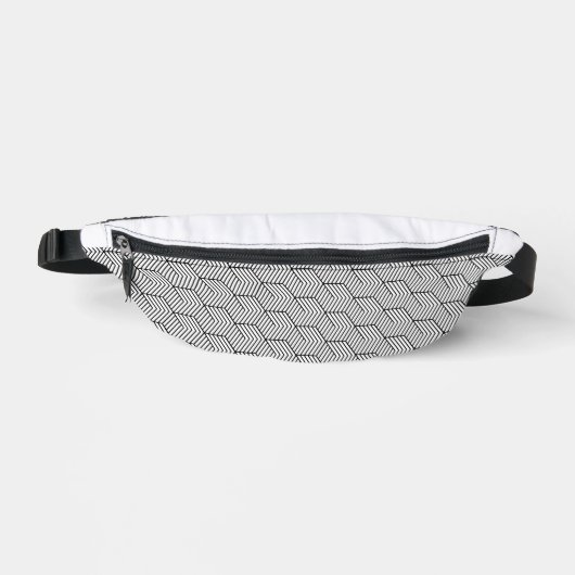 Black Pattern Line Cube Geometry Simple ファニーパック (正面)