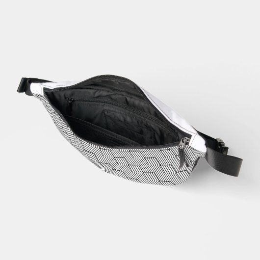 Black Pattern Line Cube Geometry Simple ファニーパック (見開き)