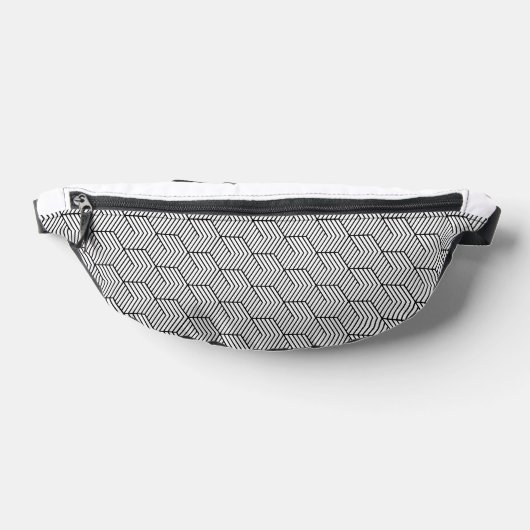 Black Pattern Line Cube Geometry Simple ファニーパック (レイダウン)