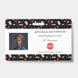 Black Pattern Nurse Healthcare Logo Horizontal ID バッジ