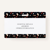 Black Pattern Nurse Healthcare Logo Horizontal ID バッジ (裏面)
