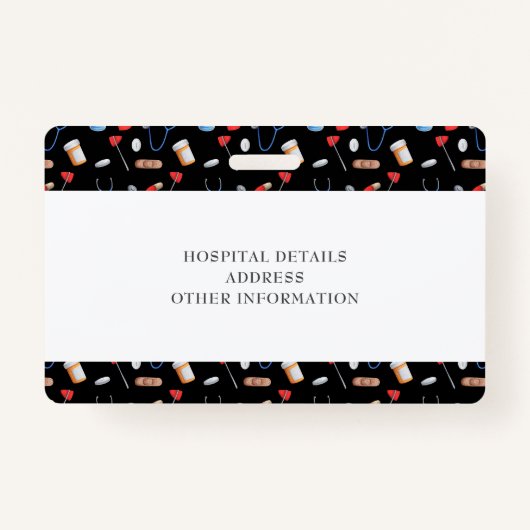 Black Pattern Nurse Healthcare Logo Horizontal ID バッジ (裏面)