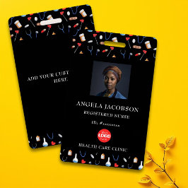 Black Pattern Registered Nurse Healthcare Logo バッジ