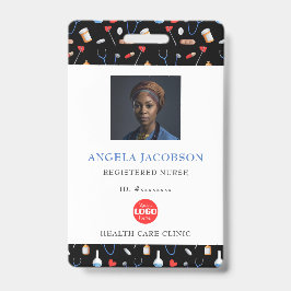 Black Pattern Registered Nurse Healthcare Logo QR バッジ