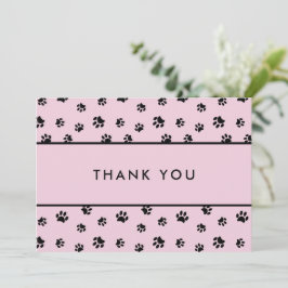 Black Paw Prints Pink Pet Care Business Thank You カード