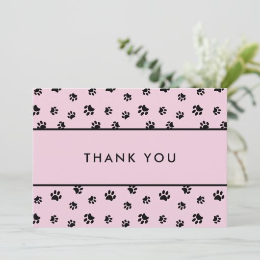 Black Paw Prints Pink Pet Care Business Thank You カード (スタンド正面)