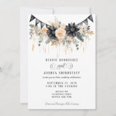Black & Peach Floral Wedding Invitation  招待状 (正面)