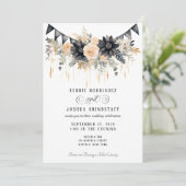 Black & Peach Floral Wedding Invitation  招待状 (スタンド正面)